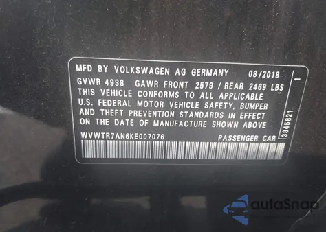 2019 Volkswagen Arteon 2.0T Sel Premium R-Line from USA, damaged, VIN WVWTR7AN6KE007076